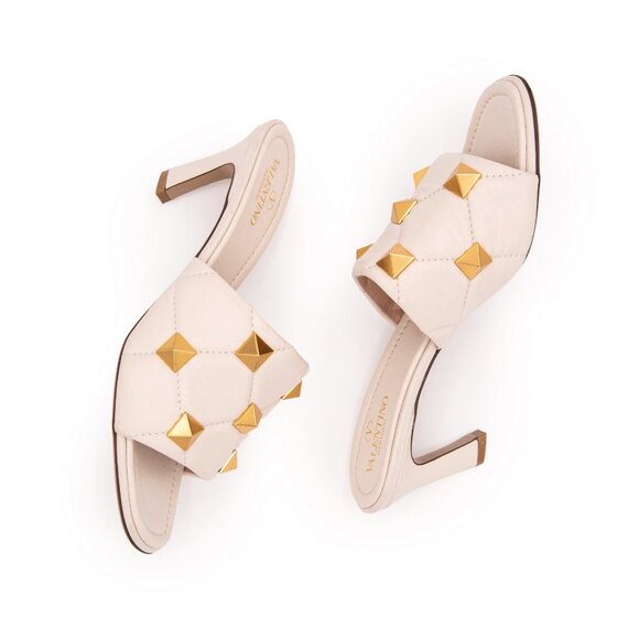 VALENTINO GARAVANI Ivory Nappa Quilted Roman Stud 65mm Leather Slide Sandals EU - Picture 7 of 15